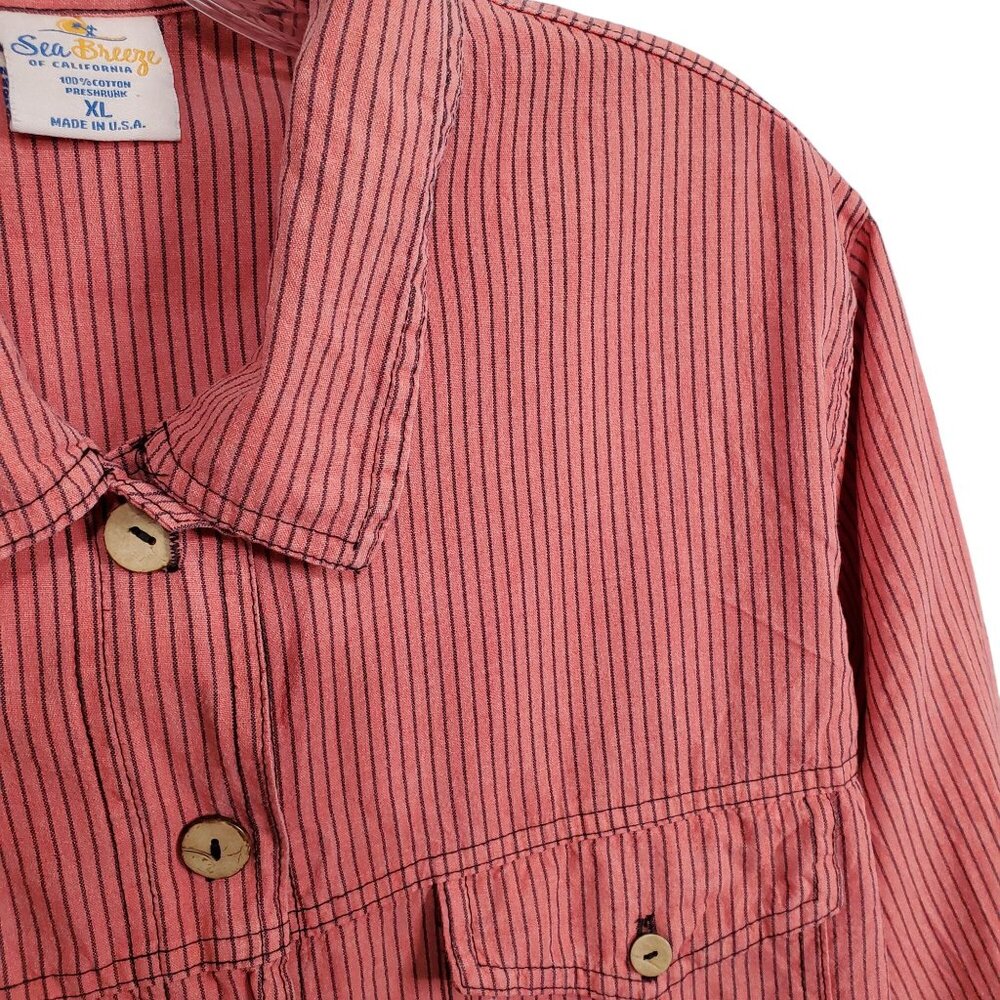 Vintage Sea Breeze Womens XL Shirt Jacket Striped 100% Cotton Button Up Coastal - Picture 6 of 10
